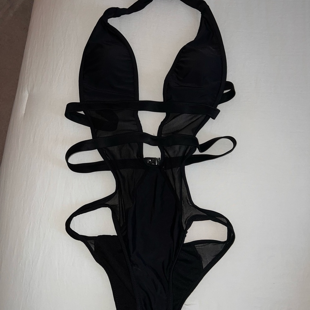 Black Strappy One-Piece Swimsuit